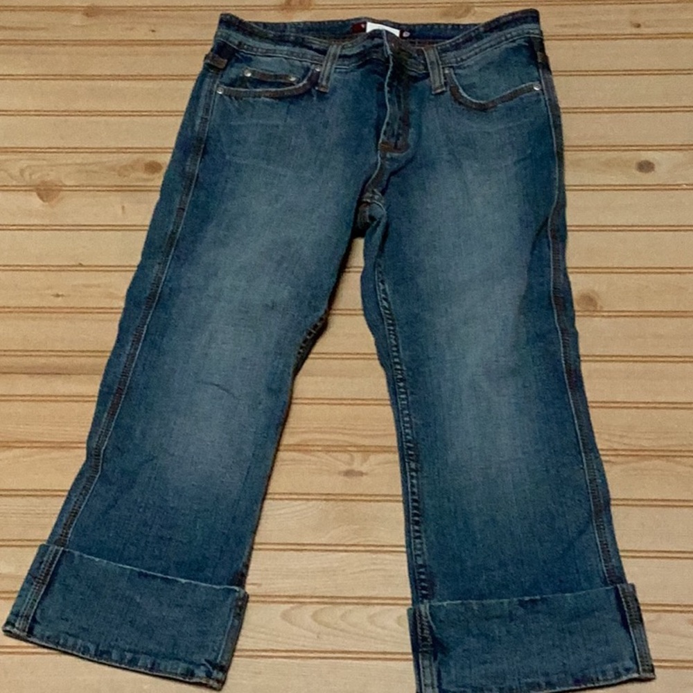 V2 USA Denim Blue Jeans Cuffed Capri Jeans Sz 7‎ NWT